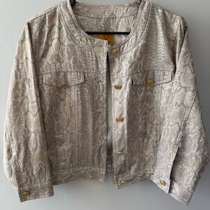 Ruby Rd Metallic Snakeskin Print Shimmer Jacket Size 12 Size Medium Gold Buttons